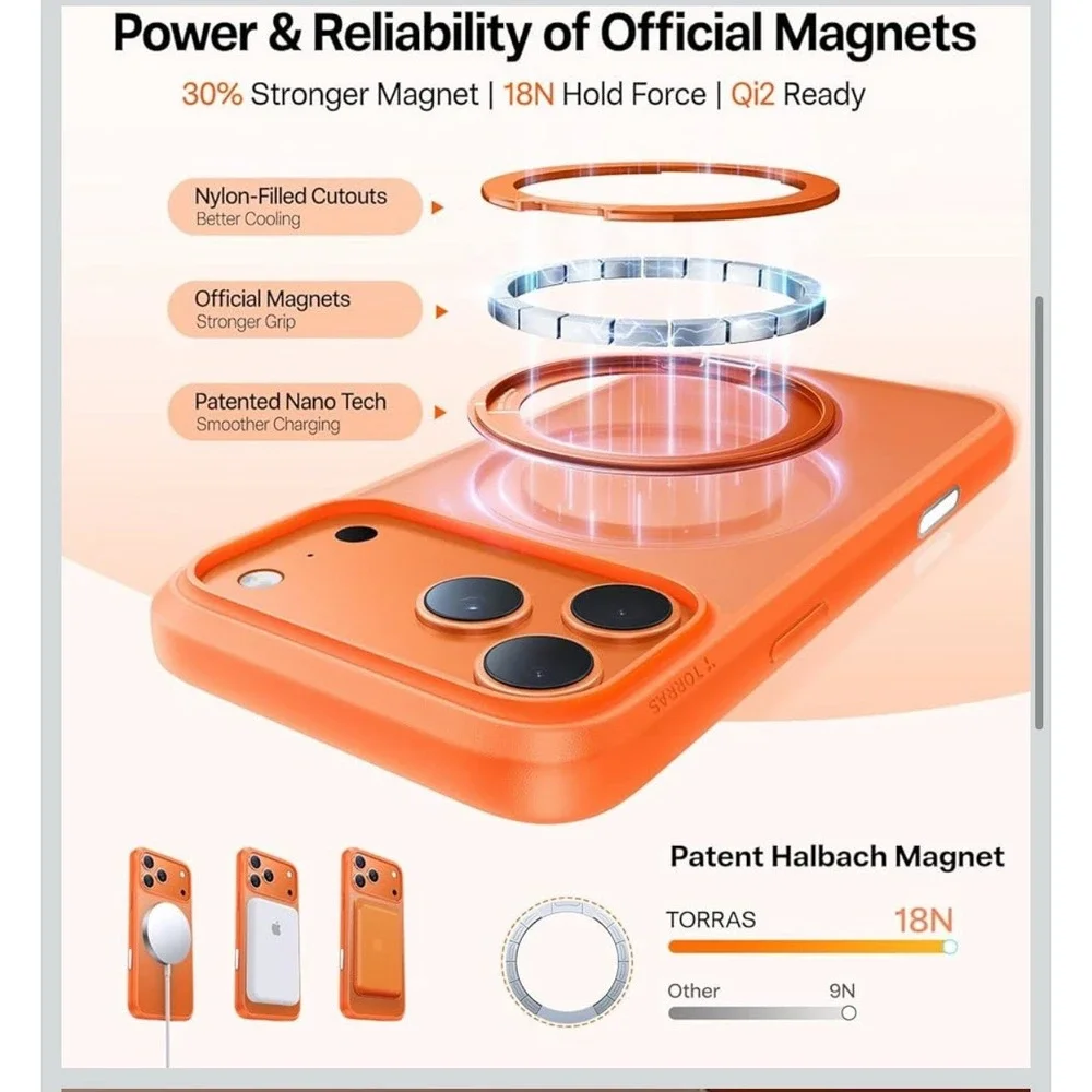 TORRAS Upgraded 360 Magnetic Stand for iPhone 17 Pro Max‎ Case- Orange